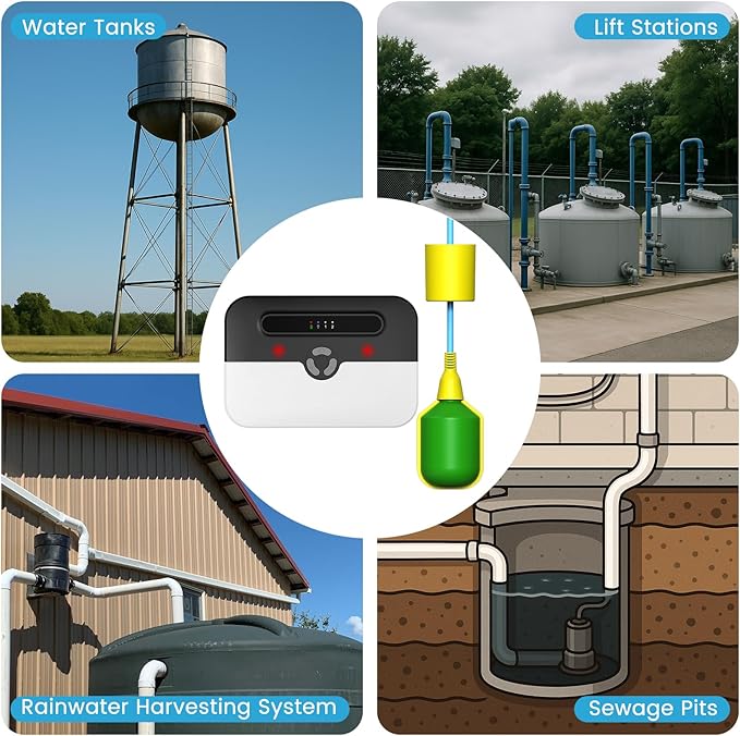 Sump Pump Alarm,Smart WiFi High/Low Water Level Alarm with Backup Battery, Free App Notifications, IP65Waterproof, 110dB Siren & Strobe Light, Ideal for Basement, Septic Tank, Water Tank, Sump Pit