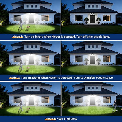 LED Security Lights Motion Sensor Light Outdoor, 7000LM, 6500K, Waterproof, Flood Light Outdoor Motion Detector with Adjustable 3 Head, Hardwired Wall Light for Entryway, Yard, Garage (2)