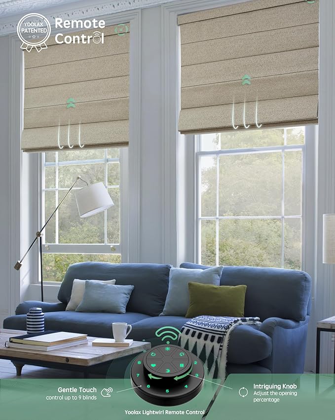 Yoolax Motorized Roman Shades with Remote, Smart Roman Shades for Indoor Windows, Blackout Automatic Blinds Work with Alexa, Google, Apple Homekit for Living Room Bedroom, Customized (Caramel Gold)
