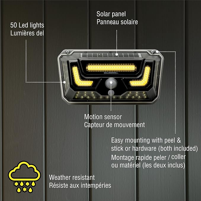 Bell Howell Solar Bionic Wall Light Solar Lights Outdoor with Motion Sensor (White Light 6500K)