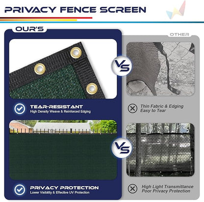 Windscreen4less Privacy Fence Screen Heavy Duty Windscreen Fencing Mesh Fabric Shade Net Cover with Brass Grommtes for Outdoor Wall Garden Yard Pool Deck, 6'x166' Green