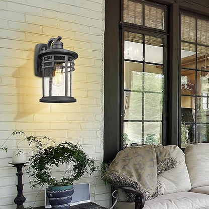 Darkaway Dusk to Dawn Outdoor Porch Wall Light,Outside Wall Mounted Light Seeded Glass Exterior Waterproof Lantern 14.57inch Large Modern Wall Sconce Lighting for House Front Door Garage