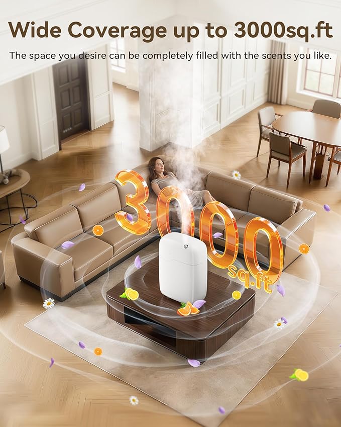 Waterless Essential Oil Diffuser, Smart Bluetooth Aromatherapy Diffuser with App Control, 400ml Large Capacity and 3000 sq ft for Home, Hotel, Office, Spa, Silent Auto Mode & Timer Controlled