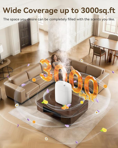 Waterless Essential Oil Diffuser, Smart Bluetooth Aromatherapy Diffuser with App Control, 400ml Large Capacity and 3000 sq ft for Home, Hotel, Office, Spa, Silent Auto Mode & Timer Controlled