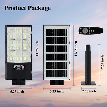 Solar Street Lights Outdoor, Waterproof Motion Sensor Solar Lights with Remote Control, 6500K Dusk to Dawn Parking Lot Flood Light for Outside Garage Yard, 4 Pack