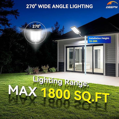 Deepn Solar Lights Outdoor Waterproof, Solar Street Lights Outdoor, 6500K LED Dusk to Dawn Security Flood Light Motion Sensor with Remote Control for Yard, Parking Lot, Porch, Garages, Garden, 4 Pack