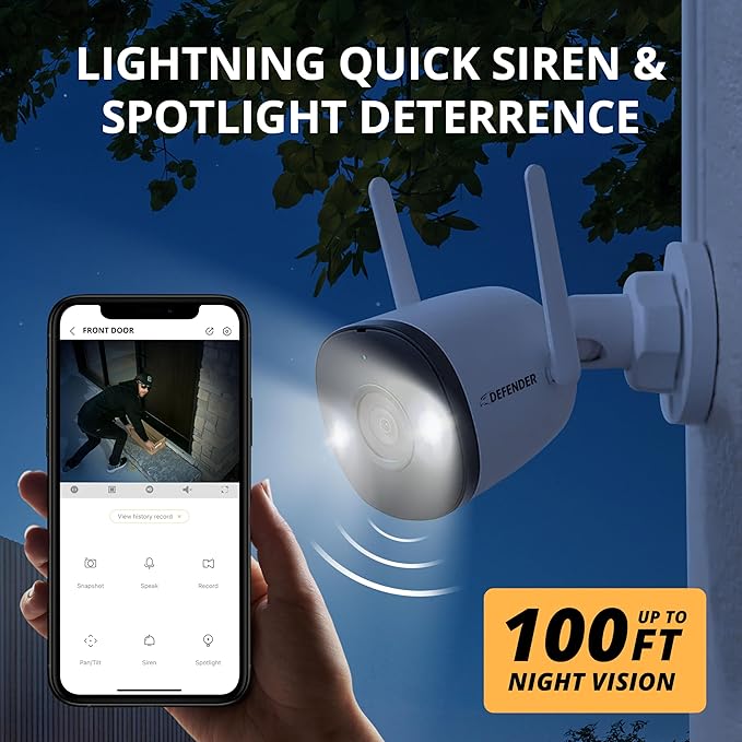 Defender AI Powered 4K Guard Pro 8MP WiFi 6, Plug-in Power Wireless Security Camera Outdoor, with Smart AI Human Detection, Bluetooth, Two-Way Talk, Works w/Guard App, 3 Pack
