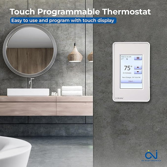 OJ Microline UDG4 Touchscreen Programmable Heated Floor Thermostat w/Class A GFCI - 120/240v Radiant Heat Thermostat - Dual Sensing - Includes Floor Sensor - 3-Year Warranty & USA Product Support