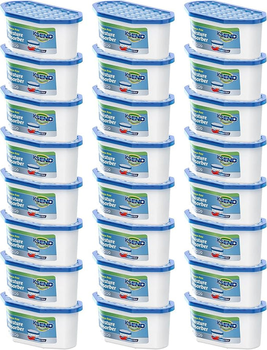 Ksend Moisture Absorbers, 24 Pack, Compact Dehumidifier for Closet, Efficient Humidity Absorber Boxes, Moisture Absorber for Closet, Odor Eliminator with Fragrance Free, Blue, 6.4oz, 300ml