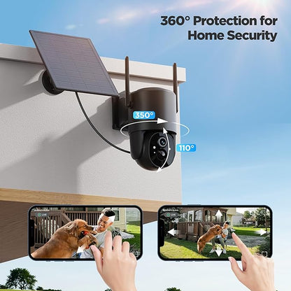 YUPBOE Security Cameras Wireless Outdoor Solar: Battery Cameras for Home Security WiFi Camera Outdoor Surveillance Camera PTZ 360° CCTV Cam System with Floodlight Color Night Vision PIR Sensor