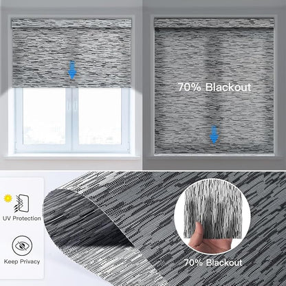 Tokblind Motorized Light Filtering Roller Shade Fabric Covered Valance and Bottom Rod, Remote Control Window Blind Compatible with Alexa via Hub, Custom Size (Texture Black Grey - Wrapped Fabric)