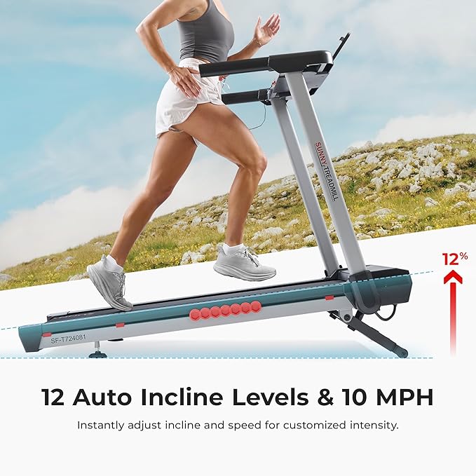 Sunny Health & Fitness Exercise Treadmills Double Deck Sizes and Incline Features with Bluetooth & SunnyFit App
