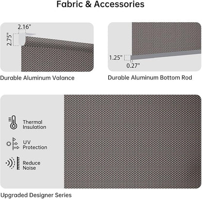 Motorized Coupled Shades, Falme Resistant Smart Solar Shades for Large Windows Automatic Blinds Compatible with Alexa, Electric Roller Blinds Customized for Home Office(5% Openness Coffee)