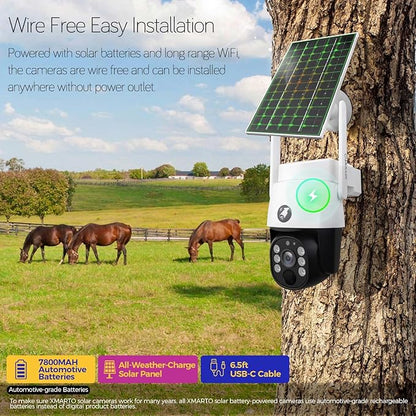 xmartO Virtual Bundle: 10CH 4K Dual WiFi6 NVR + 10x4MP QHD Solar PTZ Cameras, Automotive-Grade Battery All-Weather-Charge, 5G 1300ft Long Range H.265+, Outdoor/Indoor Wire-Free, Wall/Tree/Pole/Ceiling