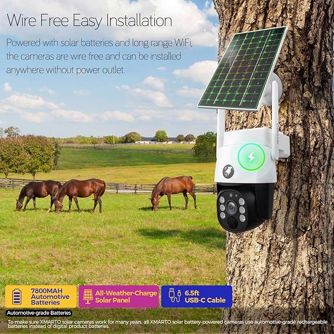 xmartO Virtual Bundle: 10CH 4K Dual WiFi6 NVR + 8x4MP QHD Solar PTZ Cameras, Automotive-Grade Battery All-Weather-Charge, 5G 1300ft Long Range H.265+, Outdoor/Indoor Wire-Free, Wall/Tree/Pole/Ceiling
