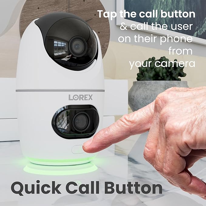 Lorex 2K Dual Lens Indoor Wi-Fi Security Camera | Auto-Tracking | 360° Pan-Tilt | Person & Pet Detection | IR Night Vision | 2-Way Talk | Call Button | Cloud & Local Storage (SD Card not Included)