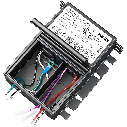 UL Listed 60W 24V 5-in-1 Dimmable LED Driver, Universal Power Supply for TRIAC/Phase, 0-10V, 1-10V, PWM, Potentiometer Dimmers, for LED Strip Lights, Panel, Landscape Lighting, cUL/Class2/ClassP