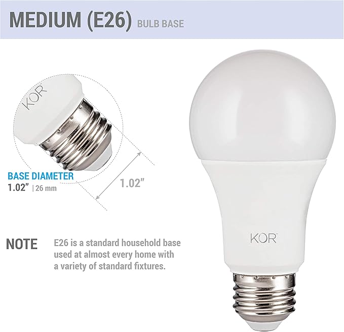 KOR 6 Pack A19 LED Light Bulb, 100W Equivalent, 5000K Bright White, 1500 Lumens, Efficient 15 Watt Replacement Bulbs with E26 Standard Base, 10000 Long Life Hours, Non-Dimmable, 80+ CRI, UL Listed