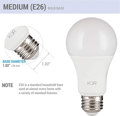 KOR 6 Pack A19 LED Light Bulb, 100W Equivalent, 5000K Bright White, 1500 Lumens, Efficient 15 Watt Replacement Bulbs with E26 Standard Base, 10000 Long Life Hours, Non-Dimmable, 80+ CRI, UL Listed