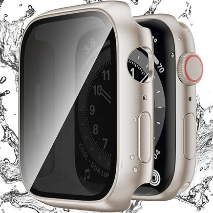 Waterproof Privacy Case Compatible with Apple Watch Series 9/8/7 45mm with Anti-peep Screen Protector, iWatch Face Cover Protective Bumper for iWatch Case 45mm Starlight