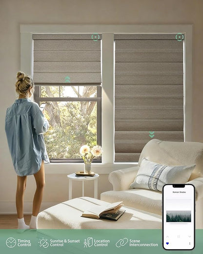 Yoolax Motorized Roman Shades with Remote, Smart Roman Shades for Indoor Windows, Blackout Automatic Blinds Work with Alexa, Google, Apple Homekit for Living Room Bedroom, Customized (Caramel Gold)