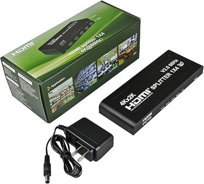 1x4 HDMI Splitter | 4 Port | 1 in - 4 Out | Ultra HD 4K/2K @ 60Hz (60 fps), HDR | HDMI 2.0, HDCP 2.2 | Full HD/3D | 1080P | DTS | Digital Sound | Direct TV | 18 Gbps
