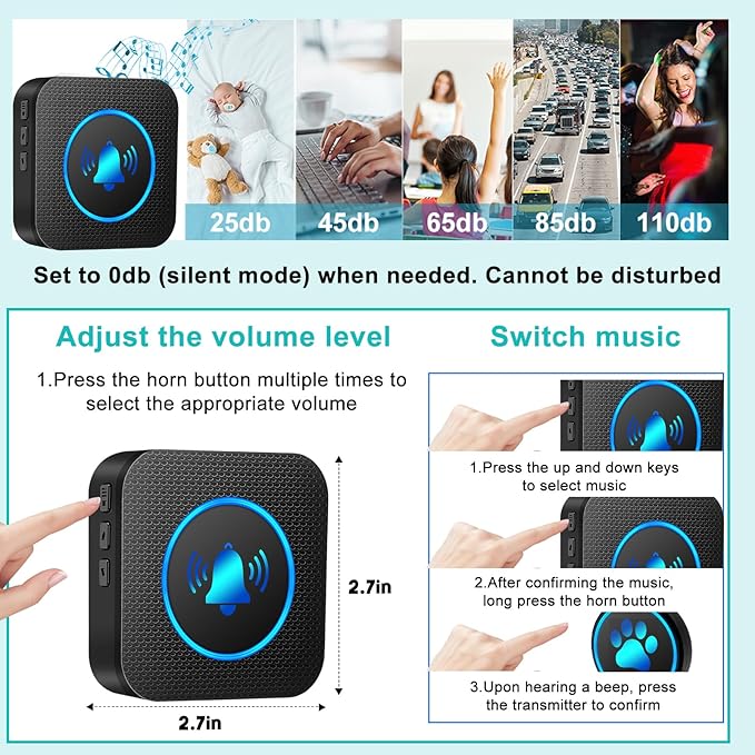 Dog Door Bell for Potty Training, Smart Wireless Doggie Doorbell to Go Outside, 1000 Feet Long Range with IP65 Waterproof Super-Light Touch Button (3 Button)