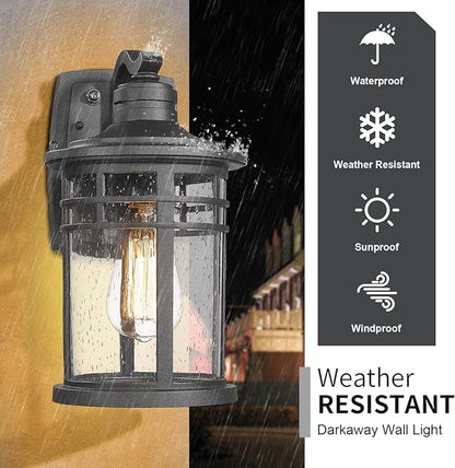 Darkaway Dusk to Dawn Outdoor Porch Wall Light,Outside Wall Mounted Light Seeded Glass Exterior Waterproof Lantern Modern Wall Sconce Lighting for House Front Door Garage