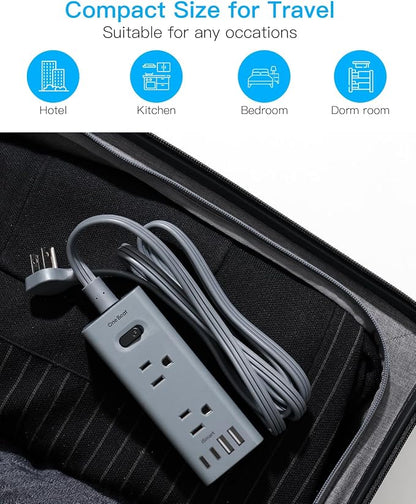 15Ft Extension Cord with Multiple Outlets, Flat Plug Power Strip Surge Protector with 15 Ft Long Cord, 6 Outlet 4 USB Ports (2 USB C), Multi Outlet Wall Plug for College, Dorm Room Essentials(Grey)