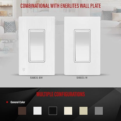 ENERLITES 4-Way Decorator Light Switch, Four Way Rocker Switch, Gloss Finish, Ground Wire Lead Attached, Residential/Commercial Grade, 15A 120V/277V, UL Listed, 94150-W-5PCS, White, 5 Pack