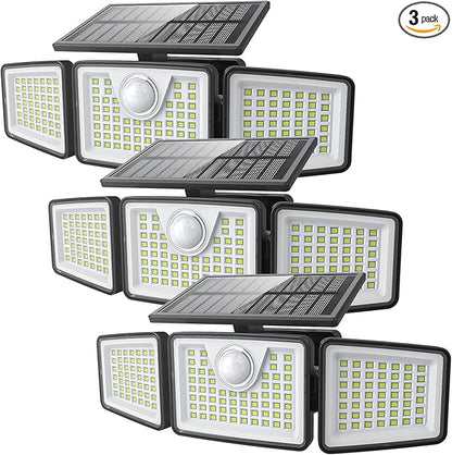 daphino 2500LM Solar Lights Outdoor with Motion Sensor,3 Head 270° Wide Angle Street Area Lights,IP65 Waterproof Security Lighting with 3 Modes(Remote,3 Pcs)