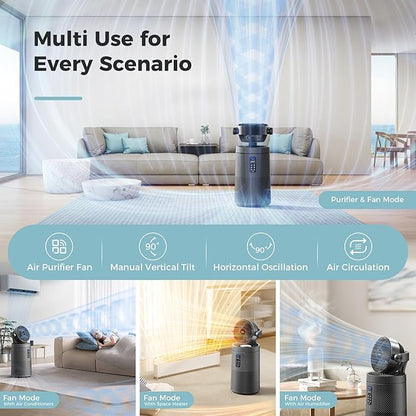 AROEVE Air Purifiers Fan for Home Large Room With 2-In-1 Air Circulator Fan System And Smart WIFI Cover 1980 Sq.Ft Oscillating Air Purifier With Washable Filter For Indoor Whole Home, MK08W-Space Gray