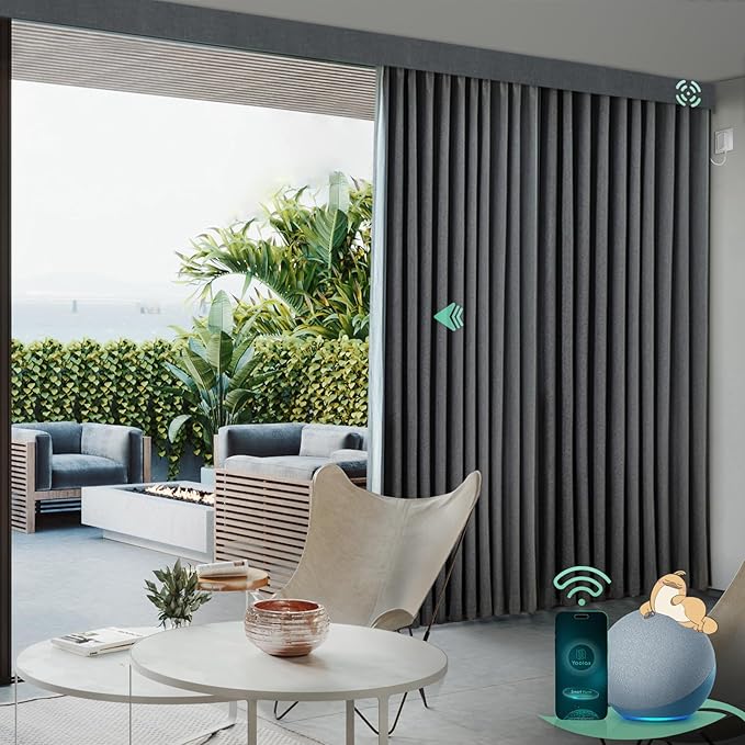 Yoolax Motorized Curtains with Remote, Blackout Curtains with Voice Control, Smart Retractable Shades for Living Room, Bedroom, Compatible with Alexa Google Home, APP Control, Custom Size, Grey