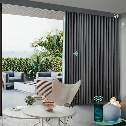 Yoolax Motorized Curtains with Remote, Blackout Curtains with Voice Control, Smart Retractable Shades for Living Room, Bedroom, Compatible with Alexa Google Home, APP Control, Custom Size, Grey