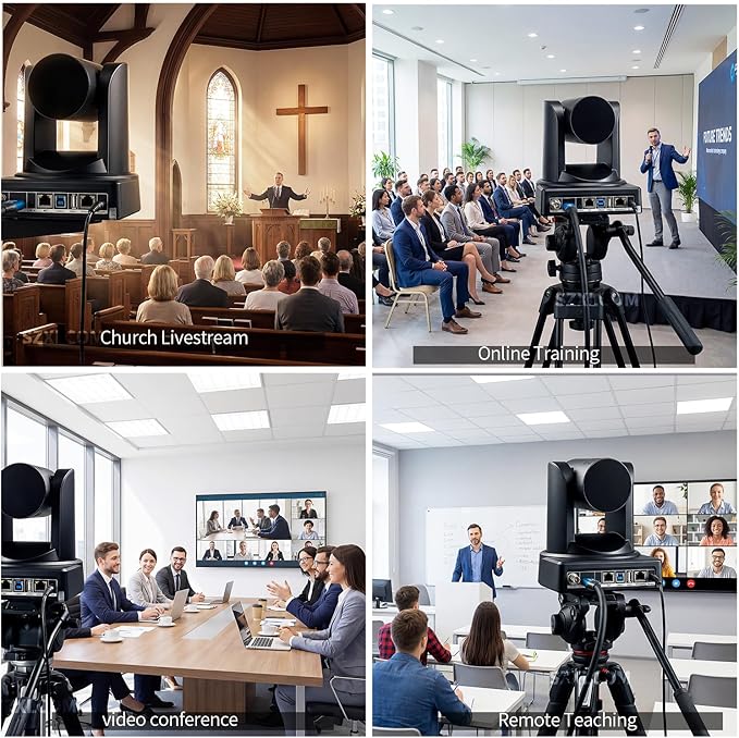 4K PTZ Camera for Conference Room & Church, 20X Optical Zoom, HDMI SDI USB LAN, AI Auto Tracking Camera for Live Streaming