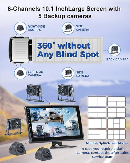 RV Backup Camera System with Carplay, Wired Security 1080P Cameras with 10.1 inch Android Auto 6 CH Touch Screen, GPS Navigation Loop Recording DVR for RV Semi Truck Trailer Camper
