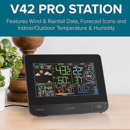 La Crosse Technology Professional Smart Wi-Fi Weather Station with Remote Monitoring (400 Foot Range), Wind and Rain Gauges, Temperature and Humidity Sensors, and Forecasting - V42-PRO-INT