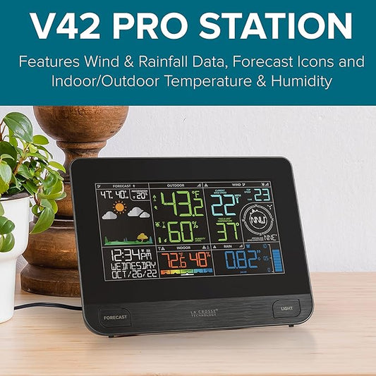 La Crosse Technology Professional Smart Wi-Fi Weather Station with Remote Monitoring (400 Foot Range), Wind and Rain Gauges, Temperature and Humidity Sensors, and Forecasting - V42-PRO-INT