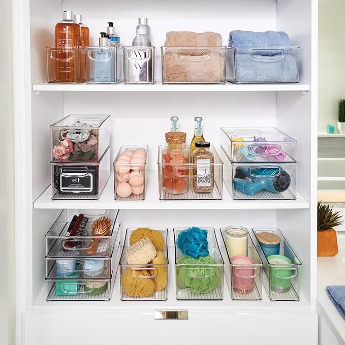 iDesign Stackable Plastic Handle Bin Storage Organizers, 18 Pack, Clear | For Kitchen, Fridge, Pantry, Home, Assortment Set
