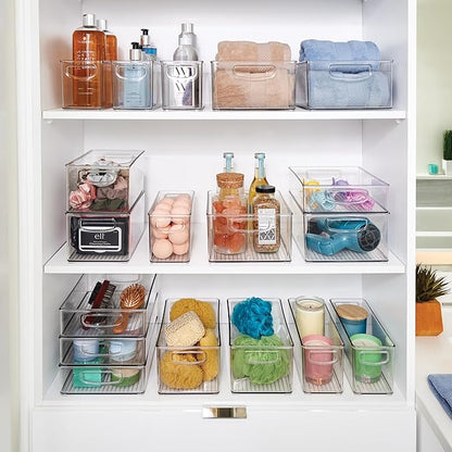 iDesign Stackable Plastic Handle Bin Storage Organizers, 18 Pack, Clear | For Kitchen, Fridge, Pantry, Home, Assortment Set