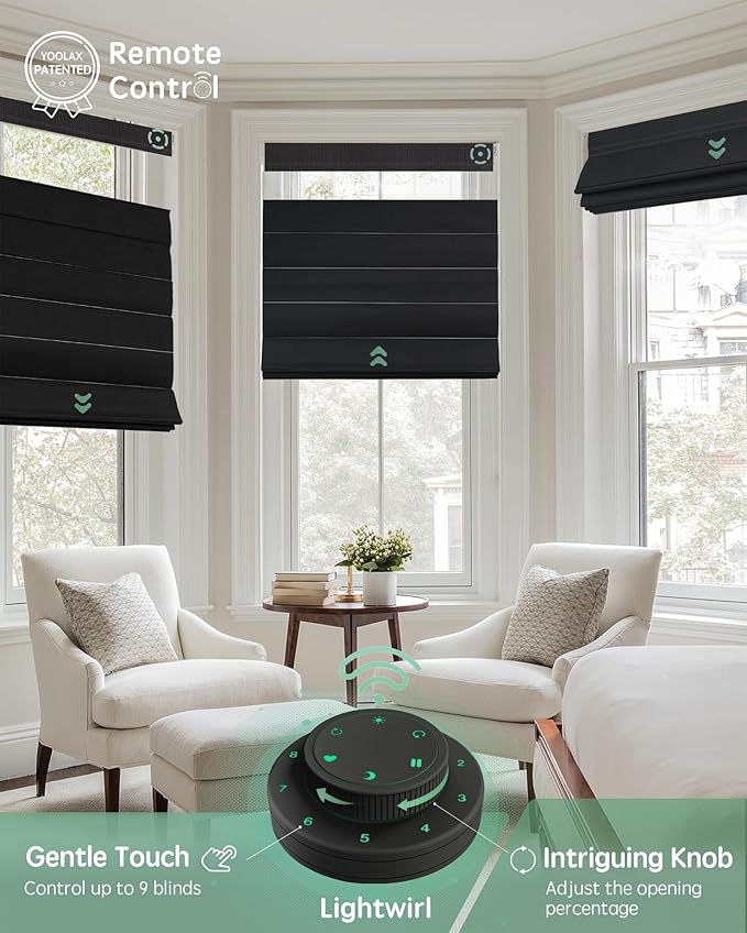 Yoolax Smart Top Down Bottom Up Roman Shades, Motorized Roman Shades with Remote, Blackout Smart Blinds Work with Alexa, Google, Apple Homekit for Living Room Bedroom, Customized (Midnight Stripe)