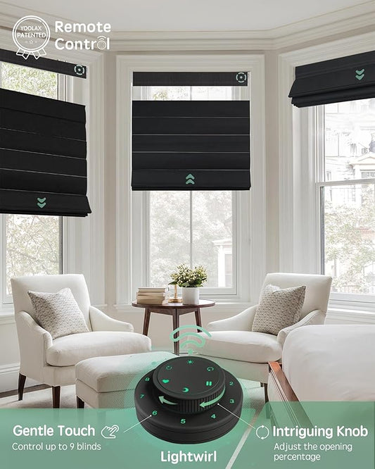 Yoolax Smart Top Down Bottom Up Roman Shades, Motorized Roman Shades with Remote, Blackout Smart Blinds Work with Alexa, Google, Apple Homekit for Living Room Bedroom, Customized (Midnight Stripe)