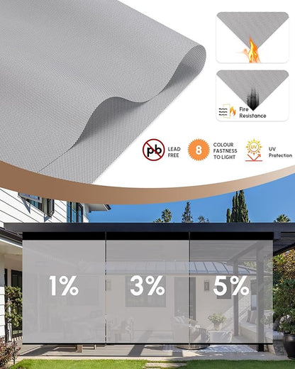 Kincmo Motorized Outdoor Shades for Patio Porch, Custom Outdoor Motorized Blinds with Remote, Waterproof & Windproof Patio Shades Work with Apple Homekit,Alexa,Google (3% Openness White Grey)