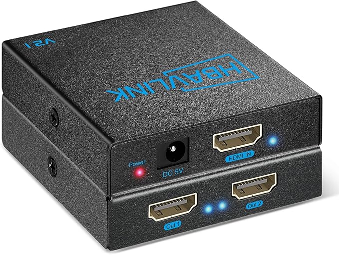 HDMI Splitter - HDCP, HDR, Dolby/DTS5.1/7.1 - Compatible with Firestick 4k Max, PS3/PS5 & Elgato HD60s/x/Pro, Apple TV 4K, Retrotink, Roku soundbar, NOT for Phone (HB-SP102B-8K)