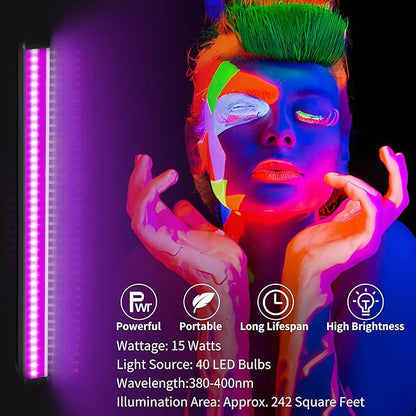 YQNLIFA Black Light Bar, 15W 1FT Magnetic LED Black Lights with 5FT Cord, Portable Blacklights for Glow Party, Fluorescent Poster, Body Paint, Halloween Decorations, Room, Stage Lighting, 2 Pack