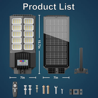 Solar Street Light, Dusk-to-Dawn Waterproof LED Solar Street Lights Outdoor with Pole Mount,9000W IP67,7000K, High Lumen Outdoor Lighting for Driveway, Farm, Street & Parking