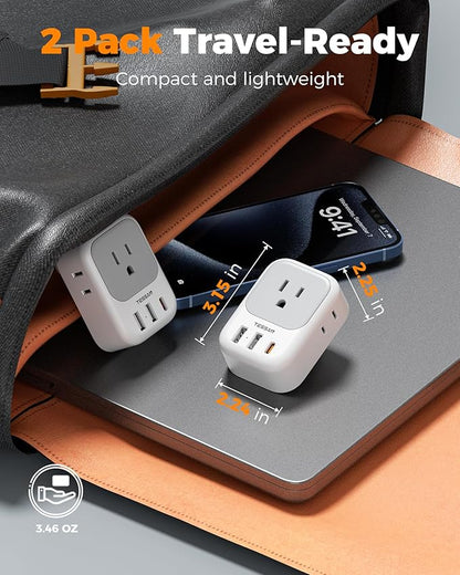 TESSAN 2 Prong to 3 Prong Outlet Adapter 2 Pack, US to Japan Plug Adapter