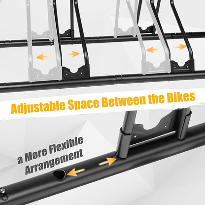 CyclingDeal Bicycle Floor Parking Rack Stand - for Mountain MTB Road Bike - Indoor Home Garage Storage - Adjustable 3 Bikes