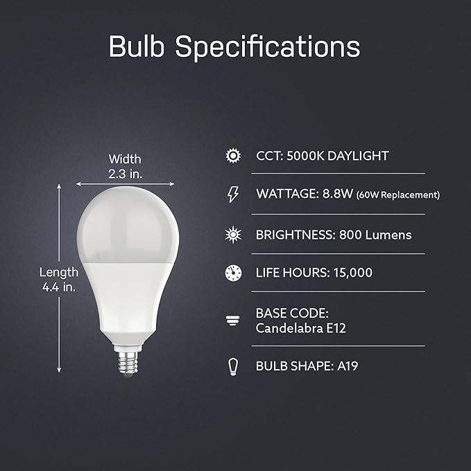 Feit Electric LED Built-in Dusk to Dawn Sensor Intellibulb - A19 with an E12 Candelabra Base Light Bulb - 60W Equivalent - 15 Year Life - 800 Lumen - 5000K Daylight