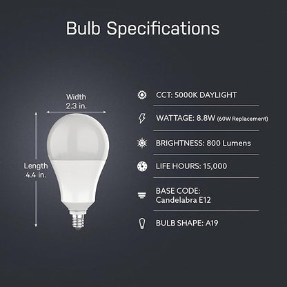 Feit Electric LED Built-in Dusk to Dawn Sensor Intellibulb - A19 with an E12 Candelabra Base Light Bulb - 60W Equivalent - 15 Year Life - 800 Lumen - 5000K Daylight